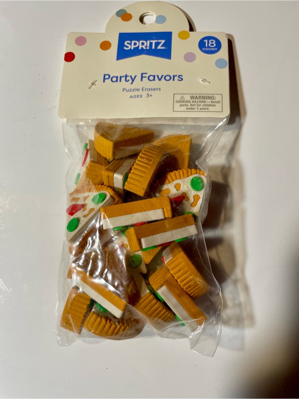 Spritz Party Favors Puzzle Erasers in Brown with Green & Red Accents (18 Count)